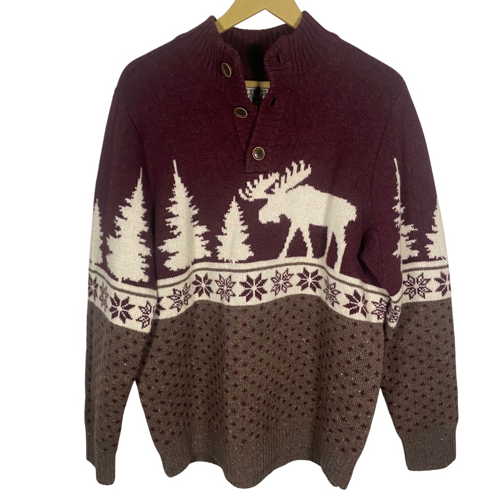 Duluth Trading Moose Fair Isle‎ Button Sweater Mens M Shetland Wool Gorpcore